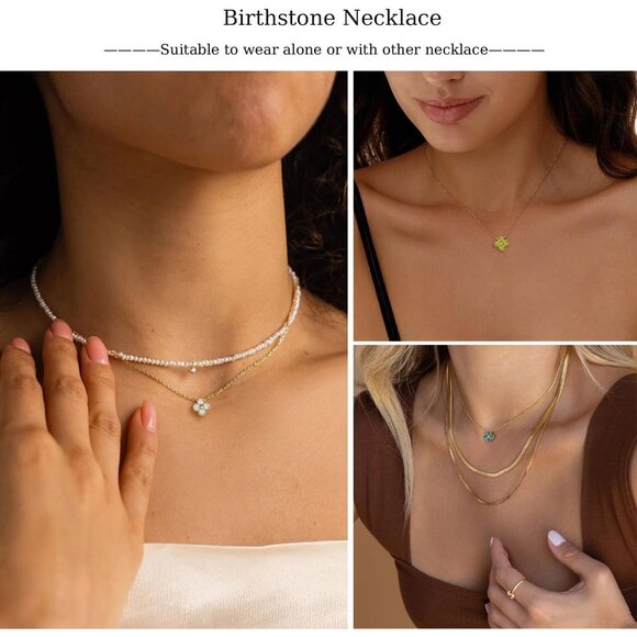 Trendy Non-Tarnish Birthstone Necklace with Cubic Zirconia - Adjustable Fit - Picture 6 of 6